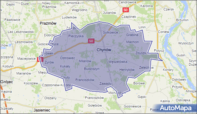 gmina Chynów - powiat grójecki na mapie Targeo