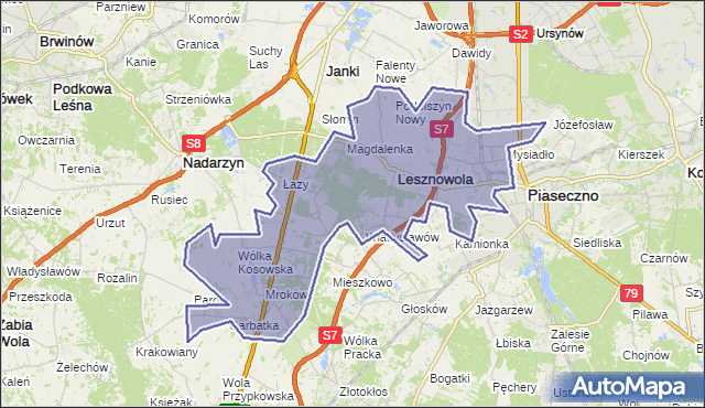 Gmina Lesznowola, powiat piaseczyński, województwo mazowieckie na mapie