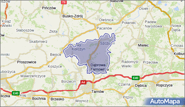 powiat dąbrowski - województwo małopolskie na mapie Targeo